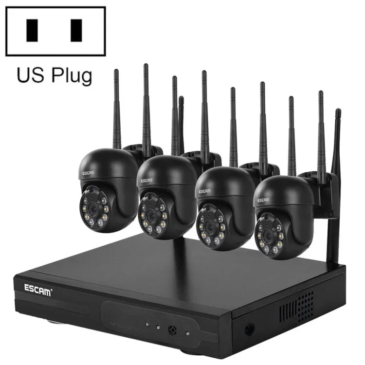 Hệ thống an ninh NVR không dây 8 kênh + 4 IPC 3.0 triệu điểm ảnh HD ESCAM WNK614, Phích cắm AU, WNK614