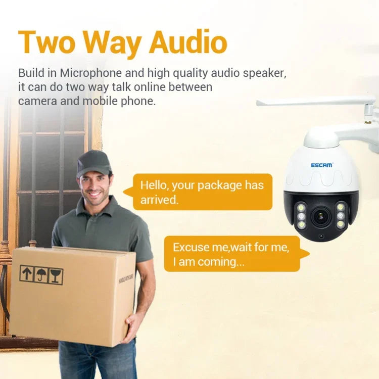 Camera IP chống nước ESCAM Q5068 H.265 5MP Pan / Tilt / Zoom 4X WiFi, Hỗ trợ ONVIF, Đàm thoại hai chiều & Quan sát ban đêm, Phích cắm AU, Phích cắm UK, Phích cắm US, Phích cắm EU, Phích cắm AU