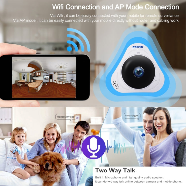 Camera IP WiFi ESCAM Q8 960P Ống Kính Fisheye 360 Độ 1.3MP, Hỗ Trợ Phát Hiện Chuyển Động / Tầm Nhìn Ban Đêm, Khoảng Cách IR: 5-10m, Phích Cắm AU, Q8 Phích Cắm US, Q8 Phích Cắm AU, Q8 Phích Cắm EU, Q8 Phích Cắm UK