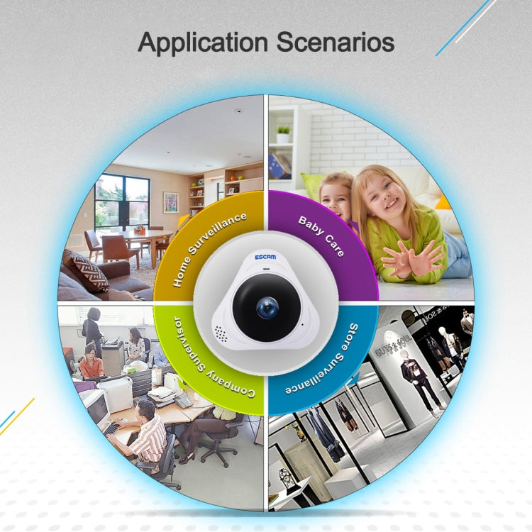Camera IP WiFi ESCAM Q8 960P Ống Kính Fisheye 360 Độ 1.3MP, Hỗ Trợ Phát Hiện Chuyển Động / Tầm Nhìn Ban Đêm, Khoảng Cách IR: 5-10m, Phích Cắm AU, Q8 Phích Cắm US, Q8 Phích Cắm AU, Q8 Phích Cắm EU, Q8 Phích Cắm UK