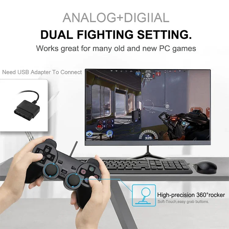 Tay cầm chơi game có dây Joypad rung đôi cho PS2