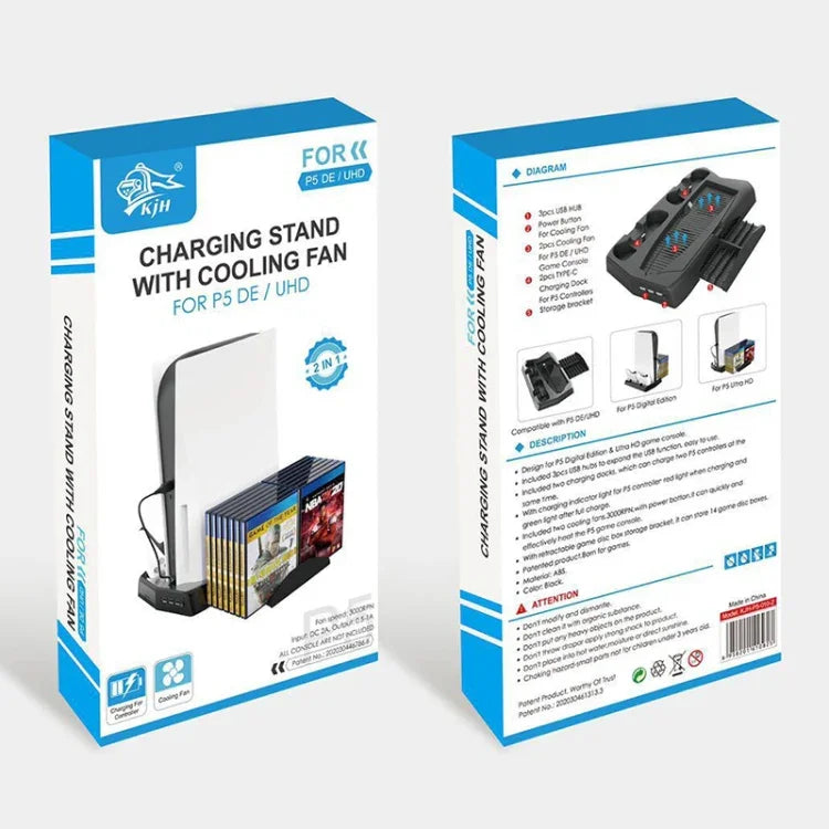 Đế Quạt Làm Mát Sạc Đa Năng KJH P5-010-2 với Khay Lưu Trữ cho PS5 De / UHD, KJH P5-010-2
