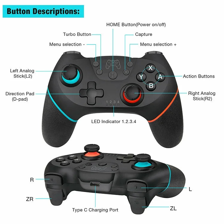 Tay cầm chơi game Bluetooth cho Switch Pro, Dành cho Switch Pro