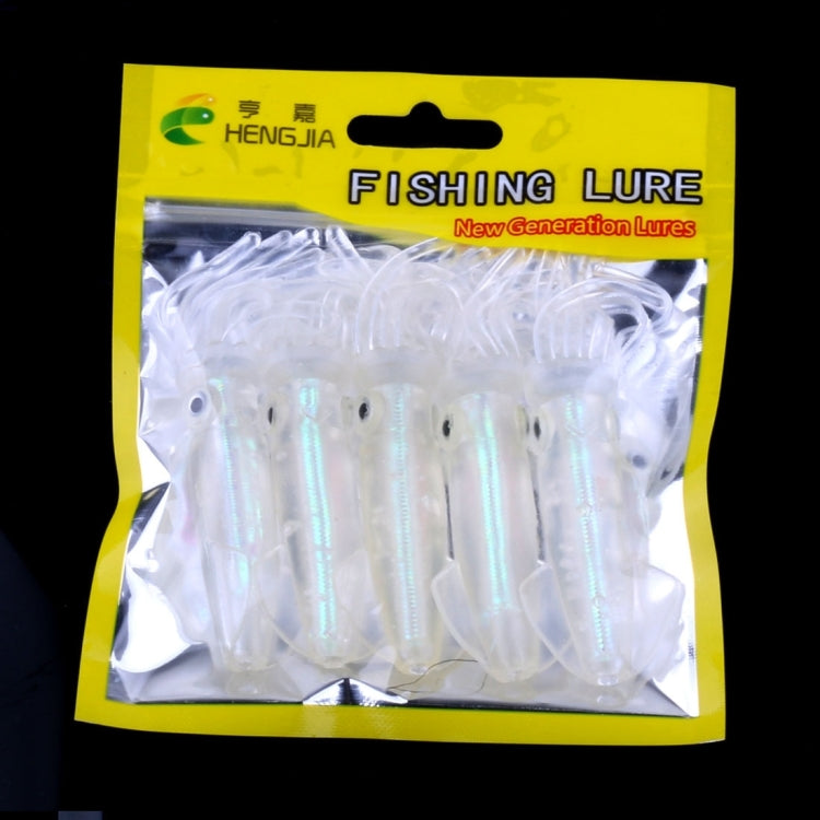 Bộ 5 mồi câu cá giả mềm bằng nhựa hình mực HENGJIA, Chiều dài: 9 cm, phát sáng, ống màu sắc