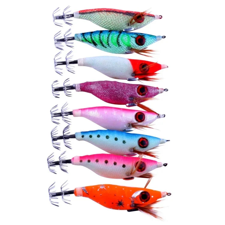 Bộ mồi câu mực nhựa phát quang 8 trong 1 HENGJIA SJ011, 10cm, màu giao ngẫu nhiên