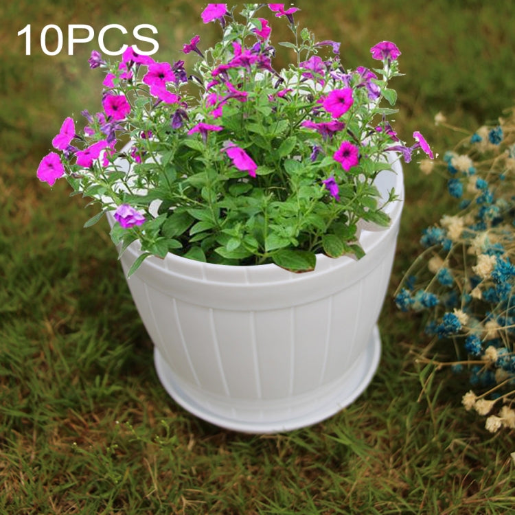 10 cái Chậu hoa nhựa nhựa giả thùng gỗ có khay, Đường kính trên: 16cm, Chiều cao: 13.5cm, Đường kính trên: 16cm