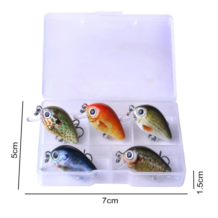 Bộ 5 mồi câu đá Luya HENGJIA 2.7cm/1.5g, hộp nhựa, Box008