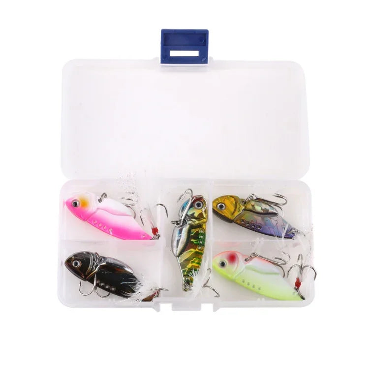 Bộ 5 mồi câu kim loại VIB Luya HENGJIA 5.5cm/11g, hộp nhựa, Box018