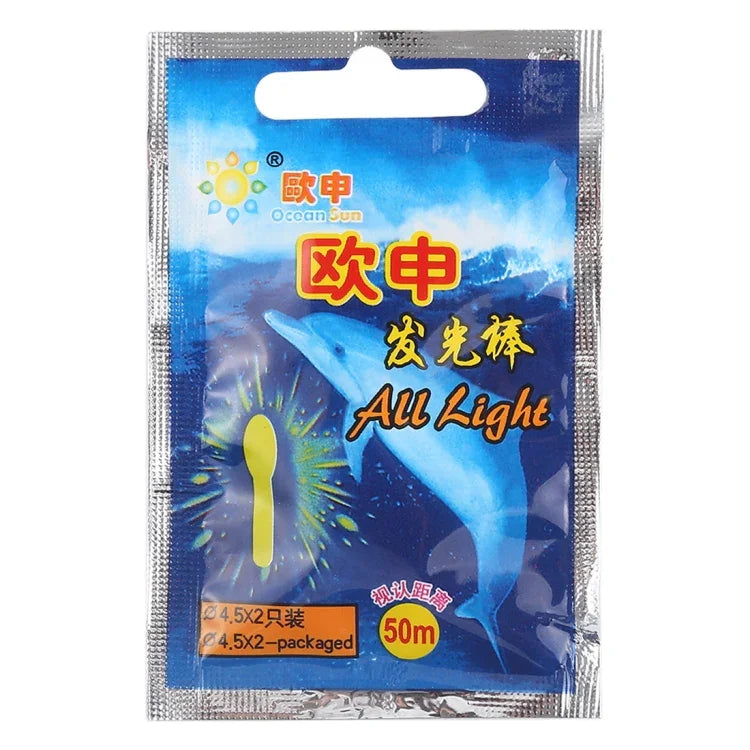 10 gói que phát sáng hình bóng đèn OCEAN SUN cho câu đêm, tầm nhìn: 50m, kích thước: 4.5 x 37mm, hình bóng đèn, tầm nhìn: 50m