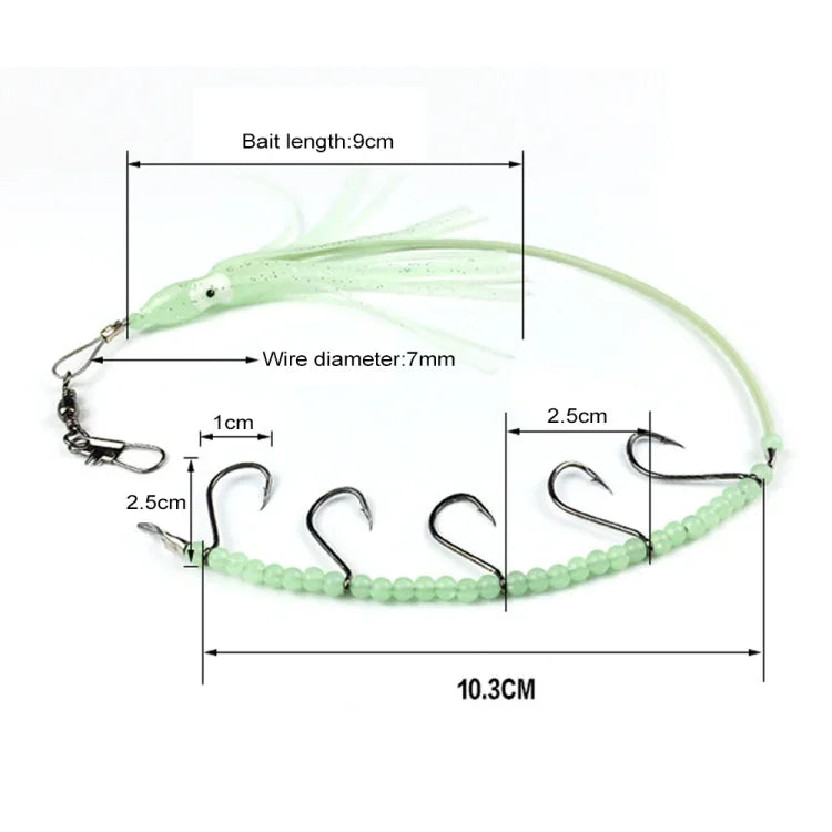 Dao câu cá HENGJIA 32cm/7g, dây câu cá phát sáng ban đêm, móc câu bạch tuộc mực 5 móc