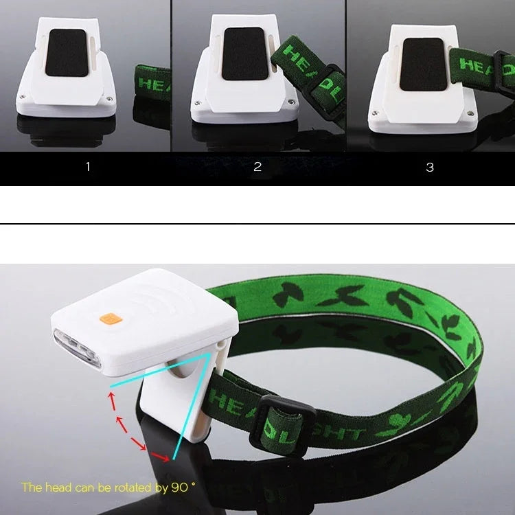 Đèn đội đầu cảm biến hồng ngoại LED sạc pin kẹp mũ tiện dụng cho câu cá, cắm trại, leo núi