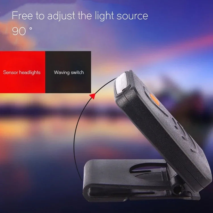 Đèn đội đầu cảm biến hồng ngoại LED sạc pin kẹp mũ tiện dụng cho câu cá, cắm trại, leo núi