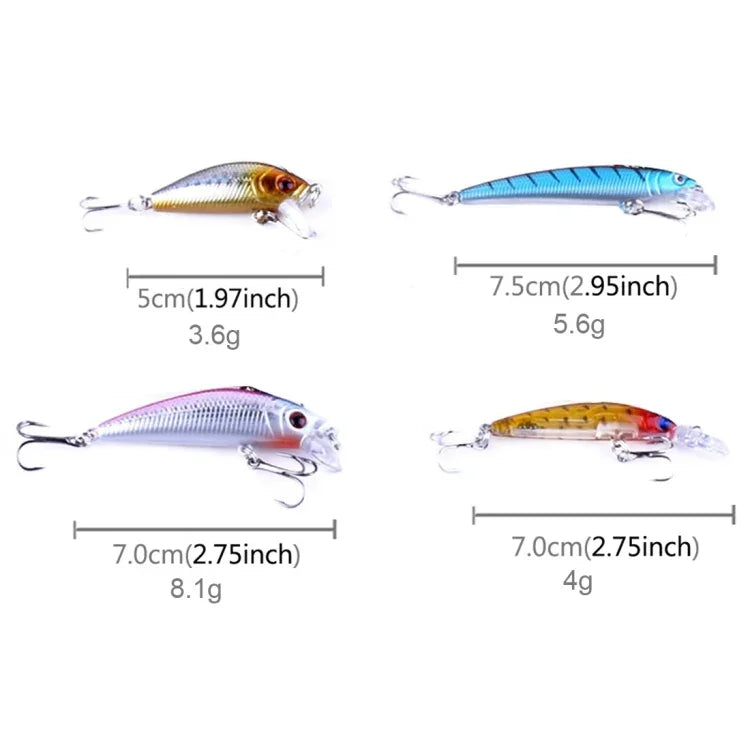 Bộ 26 mồi câu Minnow HENGJIA gồm 4 mẫu, mồi câu giả nhựa cứng, 26 chiếc