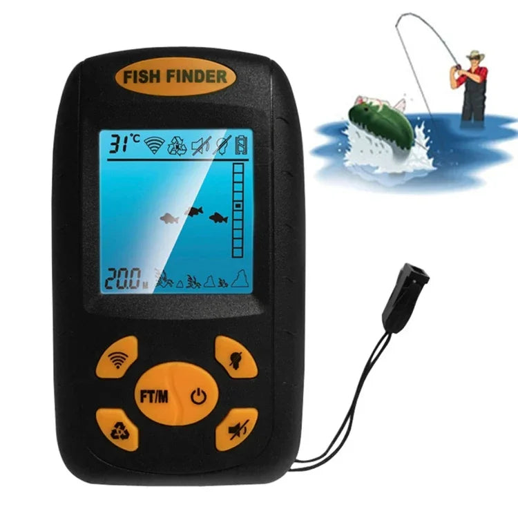Máy Tìm Cá Siêu Âm Di Động, Đo Độ Sâu Nước & Nhiệt Độ Với Cảm Biến Sonar Có Dây và Màn Hình LCD, Máy Tìm Cá Màu Đen