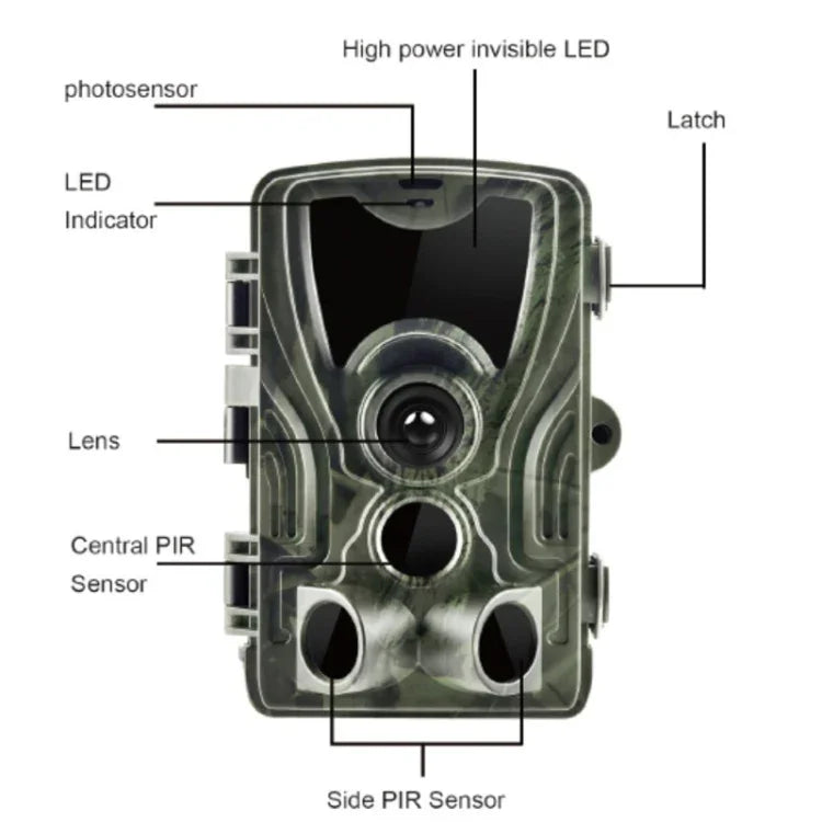Camera săn bắn an ninh HC801A 8MP chống nước IP65 có tầm nhìn ban đêm IR, chương trình Novatek 96650, góc rộng 120 độ, góc cảm biến PIR 110 độ, HC801A