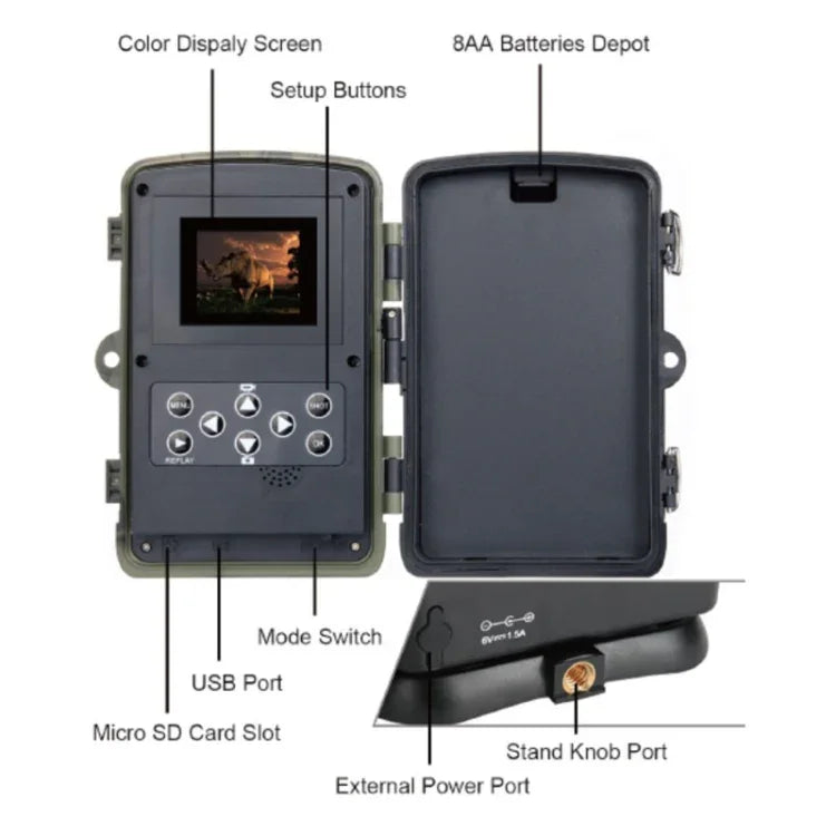 Camera săn bắn an ninh HC801A 8MP chống nước IP65 có tầm nhìn ban đêm IR, chương trình Novatek 96650, góc rộng 120 độ, góc cảm biến PIR 110 độ, HC801A
