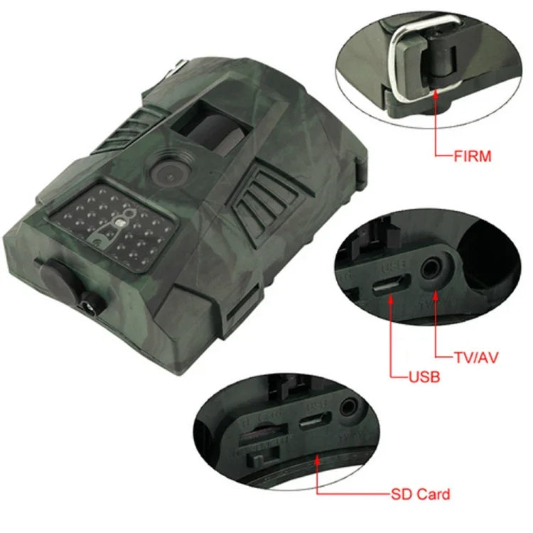 Camera săn bắn theo dõi an ninh IP54 chống nước HT-001 1MP có hồng ngoại nhìn ban đêm, chương trình Novatek96220, góc rộng 120 độ, góc cảm biến PIR 100 độ, HT-001