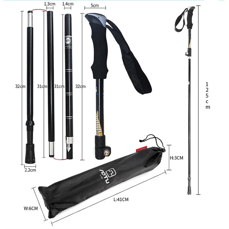 Gậy trekking gấp hợp kim nhôm Aotu AT7558 dài 125cm, tay cầm EVA, gậy leo núi cắm trại, mã AT7558