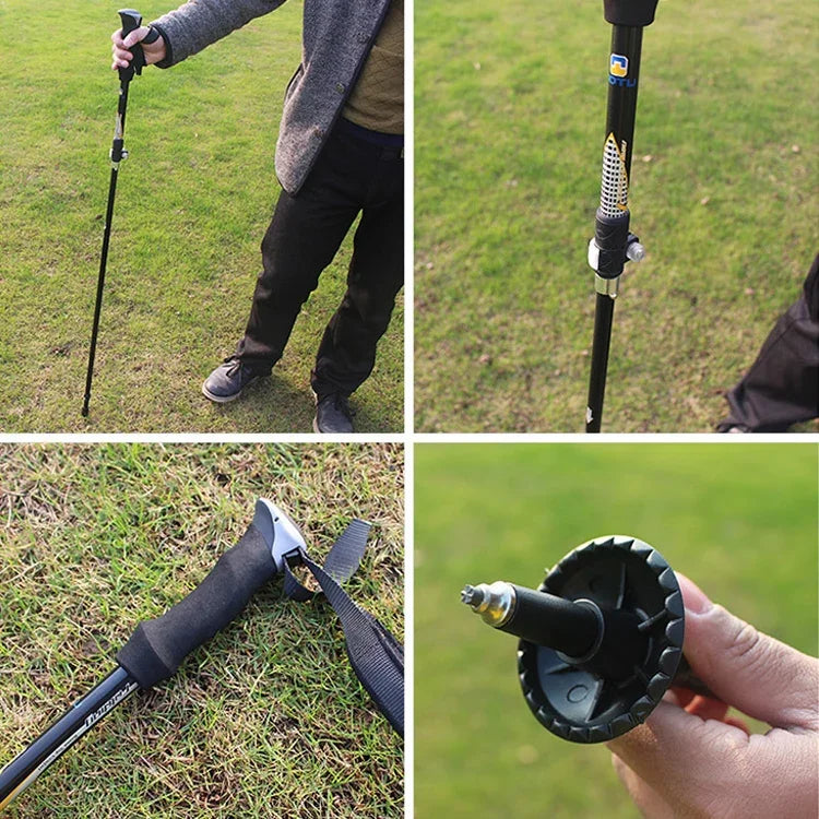 Gậy trekking gấp hợp kim nhôm Aotu AT7558 dài 125cm, tay cầm EVA, gậy leo núi cắm trại, mã AT7558