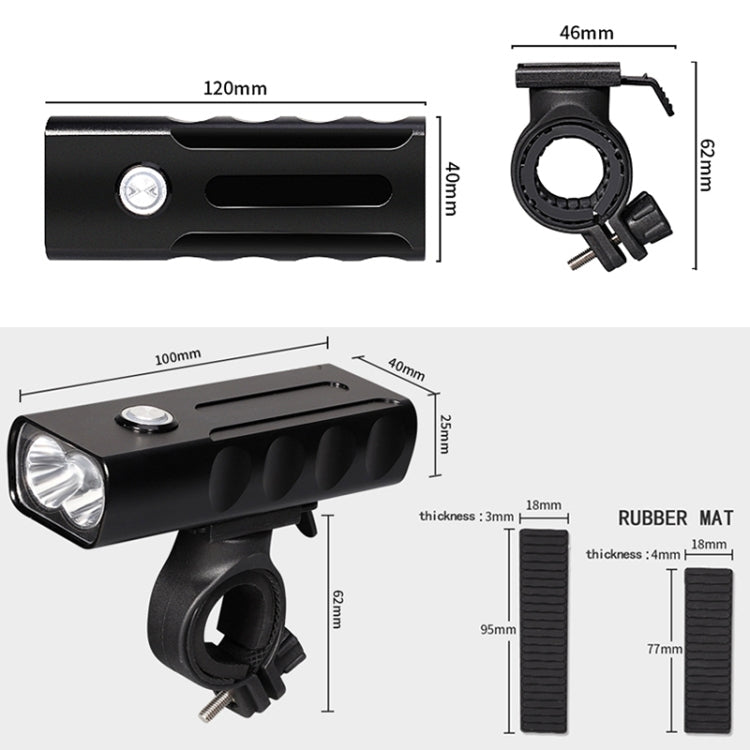 Đèn xe đạp sạc USB BX2 gắn tay lái phía trước (3 giờ, bóng đèn L2), 3 giờ, bóng đèn L2