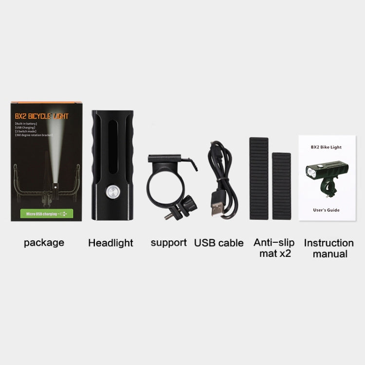 Đèn xe đạp sạc USB BX2 gắn tay lái phía trước (3 giờ, bóng đèn L2), 3 giờ, bóng đèn L2