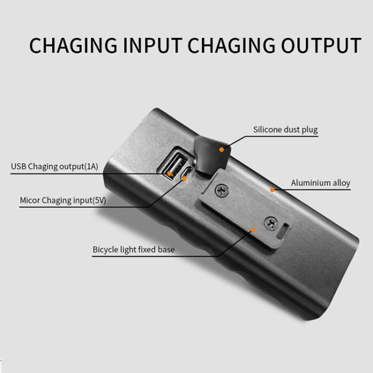 Đèn xe đạp sạc USB BX3 gắn tay lái phía trước (10 giờ, bóng đèn T6+A02), 10 giờ, bóng đèn T6+A02