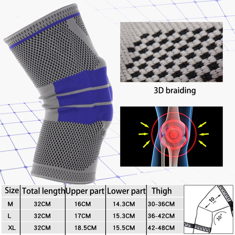 Bảo vệ đầu gối thể thao ngoài trời bằng silicone dệt chống va đập, có lò xo hỗ trợ, Kích thước: XL, Kích thước: XL