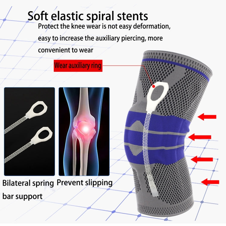 Bảo vệ đầu gối thể thao ngoài trời bằng silicone dệt chống va đập, có lò xo hỗ trợ, Kích thước: XL, Kích thước: XL
