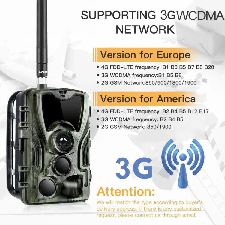 Camera săn bắn an ninh nhìn ban đêm IR HC801G 3G WCDMA chống nước IP66, góc PIR 120 độ, HC801G 3G WCDMA