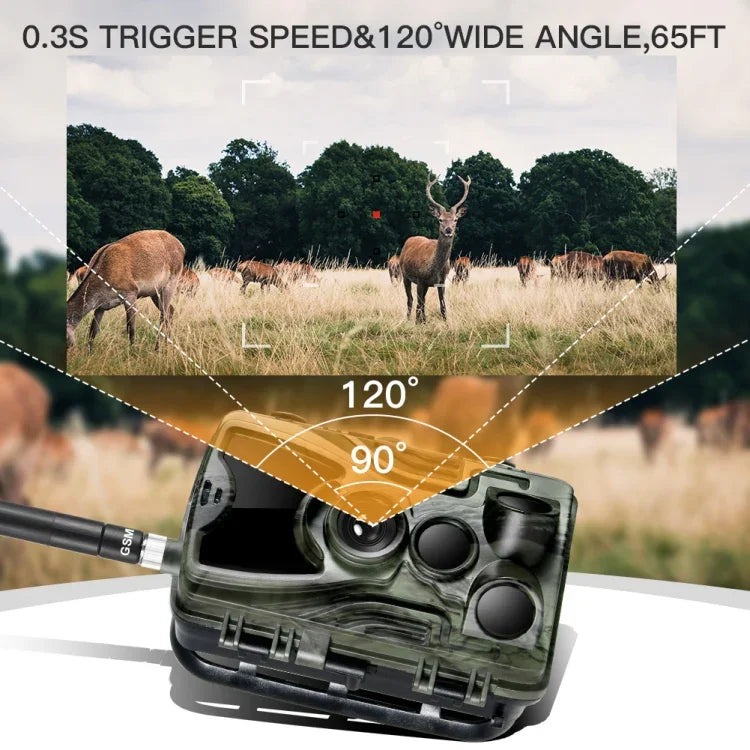 Camera săn bắn an ninh nhìn ban đêm IR HC801G 3G WCDMA chống nước IP66, góc PIR 120 độ, HC801G 3G WCDMA