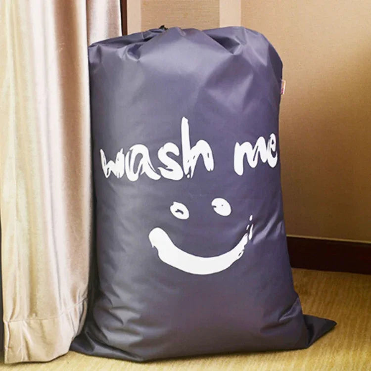 Túi đựng chăn ga gối du lịch bằng nylon có dây rút, họa tiết mặt cười, túi sắp xếp lưu trữ