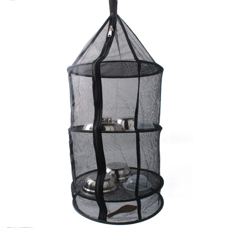 Bàn ăn dã ngoại gấp gọn cho cắm trại, lưới phơi rau củ quả, giá phơi đĩa lưới treo (Đen), lưới phơi tròn