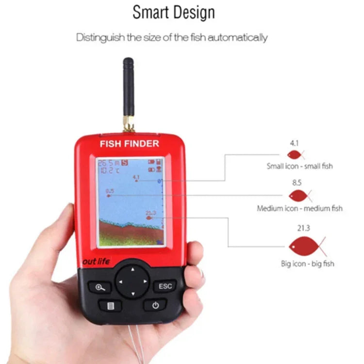 XJ-01 Máy dò cá không dây cảm biến sonar 125KHz định vị độ sâu 0.6-36m với màn hình LCD 2.4 inch & ăng-ten, cảm biến nhiệt độ nước tích hợp, XJ-01