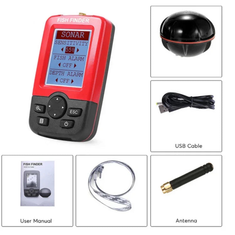 XJ-01 Máy dò cá không dây cảm biến sonar 125KHz định vị độ sâu 0.6-36m với màn hình LCD 2.4 inch & ăng-ten, cảm biến nhiệt độ nước tích hợp, XJ-01
