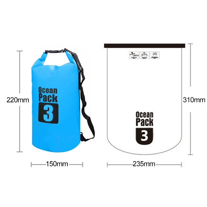 Túi đeo vai đơn chống nước ngoài trời, túi khô, túi thùng PVC, dung tích: 3L, dung tích: 3L (Xanh da trời), dung tích: 3L (Vàng), dung tích: 3L (Đen), dung tích: 3L (Xanh đậm), dung tích: 3L (Cam), dung tích: 3L (Hồng), dung tích: 3L (Xanh lá)