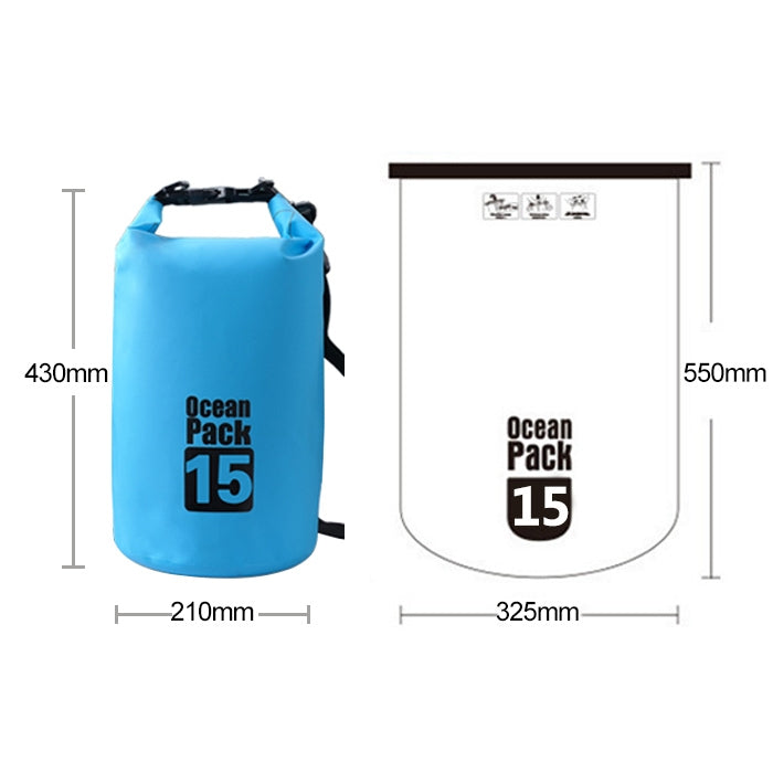Túi đeo vai đơn chống nước ngoài trời, túi khô, túi thùng PVC, dung tích: 15L, dung tích: 15L (Xanh da trời), dung tích: 15L (Vàng), dung tích: 15L (Đen), dung tích: 15L (Xanh đậm), dung tích: 15L (Cam), dung tích: 15L (Hồng), dung tích: 15L (Xanh lá)