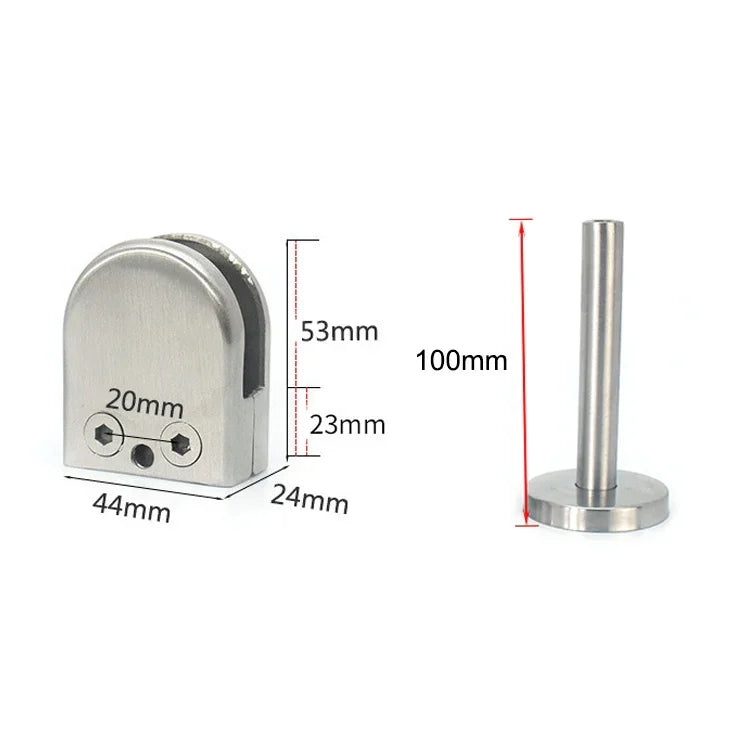 Kẹp cố định thanh đỡ miệng cá kính bằng thép không gỉ 201 với thanh 14x100mm, thông số kỹ thuật: M, M, với thanh 14x100mm