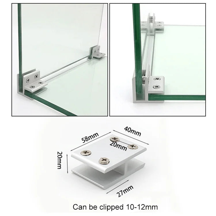 Kẹp kết hợp kính hợp kim nhôm cố định vách ngăn tủ, kẹp góc 180 độ cho kính 10-12mm, kẹp góc 180 độ cho kính 10-12mm