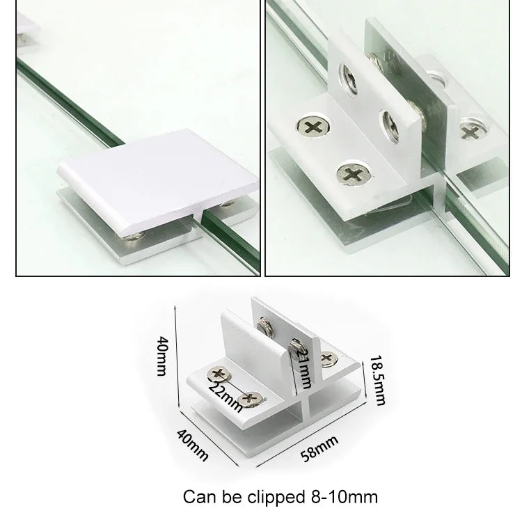 Kẹp kết hợp kính hợp kim nhôm cố định vách ngăn tủ, kẹp kiểu T cho kính 8-10mm, kẹp kiểu T cho kính 8-10mm