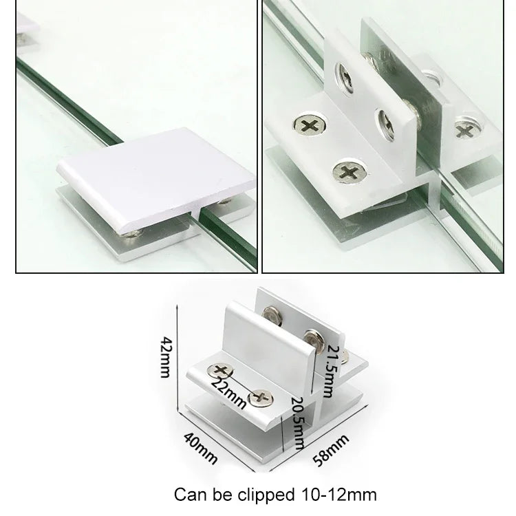 Kẹp kết hợp kính hợp kim nhôm cố định vách ngăn tủ, kẹp kiểu T cho kính 10-12mm, kẹp kiểu T cho kính 10-12mm