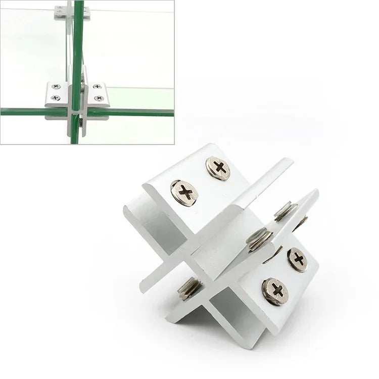 Kẹp kết hợp kính hợp kim nhôm cố định vách ngăn tủ kiểu chữ thập, kẹp cho kính 8-10mm, kẹp kiểu chữ thập cho kính 8-10mm