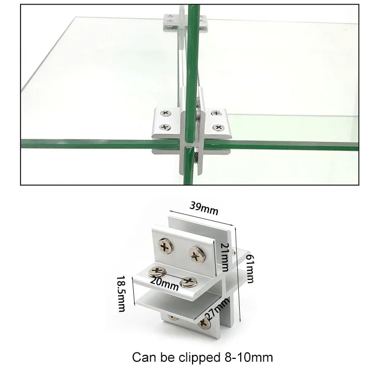 Kẹp kết hợp kính hợp kim nhôm cố định vách ngăn tủ kiểu chữ thập, kẹp cho kính 8-10mm, kẹp kiểu chữ thập cho kính 8-10mm