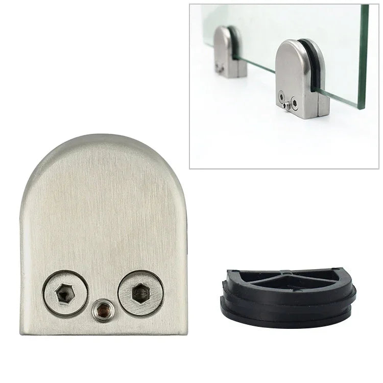 Kẹp cố định kính lan can bằng thép không gỉ 304, đáy cong lõm 8-12mm, mờ bóng, kẹp bảng gỗ nhiều lớp
