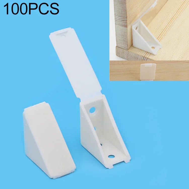 100 cái đầu nối góc nhựa dày cho đồ nội thất, giá đỡ bảng góc vuông có nắp, Kích thước: L, Kích thước: L