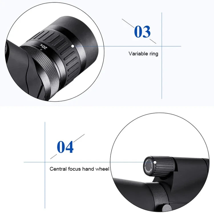 Kính đơn phóng đại zoom quan sát ban đêm độ phân giải cao HTK-72 20x-60x dùng cho cắm trại ngoài trời quan sát chim có chân đế, 20 x 60