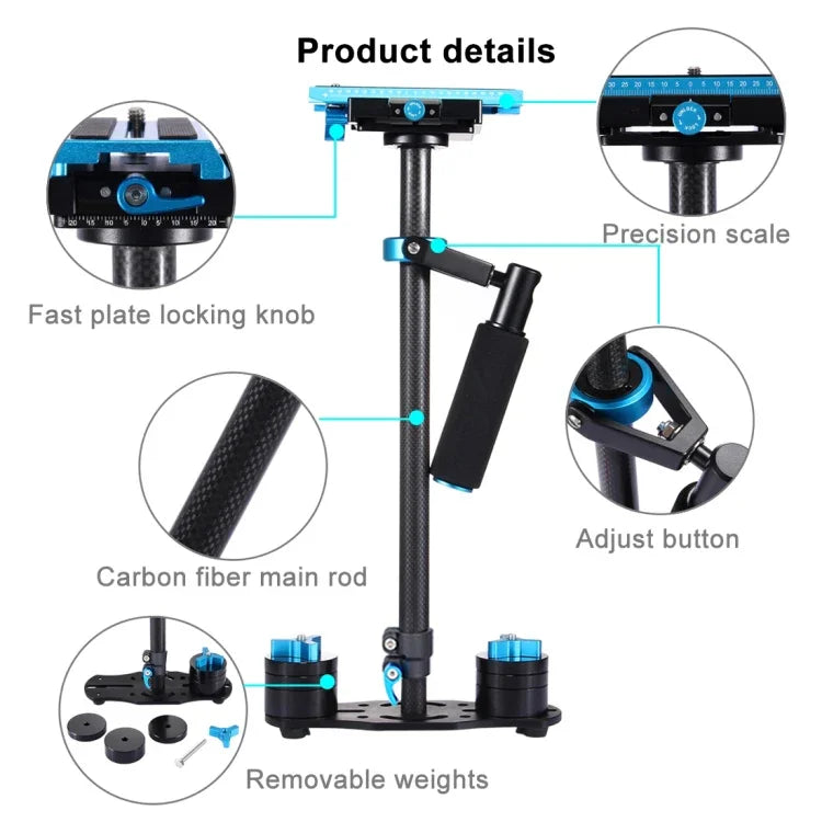 Bộ ổn định cầm tay bằng sợi carbon PULUZ 38.5-61cm cho DSLR & DV Video kỹ thuật số & máy ảnh, Tải trọng: 0.5-3kg, P60T Xanh, P60T Đỏ