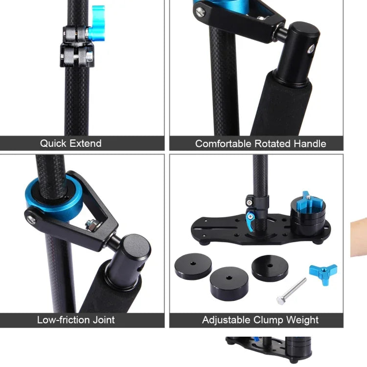 Bộ ổn định cầm tay bằng sợi carbon PULUZ 38.5-61cm cho DSLR & DV Video kỹ thuật số & máy ảnh, Tải trọng: 0.5-3kg, P60T Xanh, P60T Đỏ