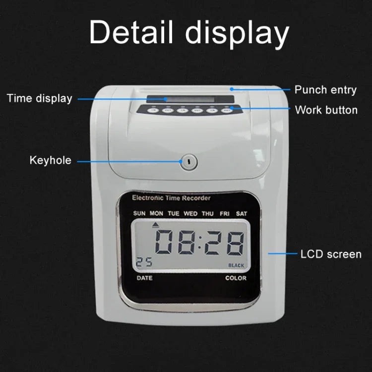 Máy chấm công điện tử màn hình LCD dùng thẻ giấy, hỗ trợ chuông nhạc, màn hình LCD