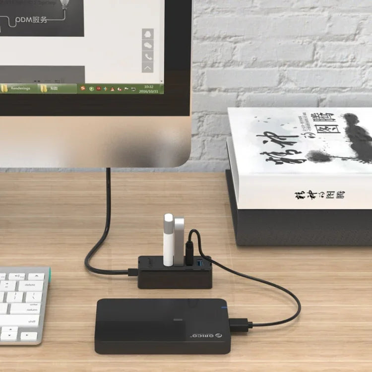 ORICO W5P-U3-30 Bộ chia USB 3.0 để bàn 4 cổng với cáp Micro USB 30cm nguồn điện, W5P-U3-30 Màu đen
