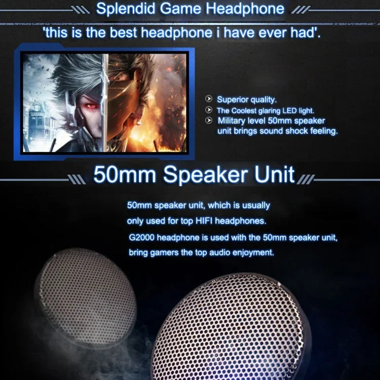 Tai nghe chụp tai chơi game KOTION EACH G2000 với mic, âm thanh nổi bass LED cho PC Gamer, chiều dài cáp: khoảng 2.2m (Trắng + Đỏ), G2000